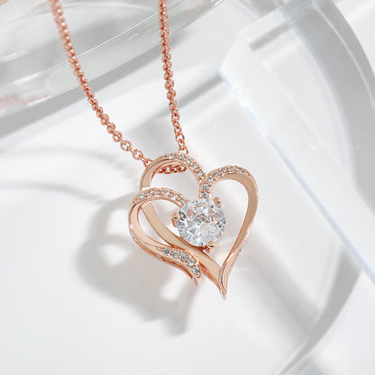 Zircon Double Heart Necklace With Rhinestones