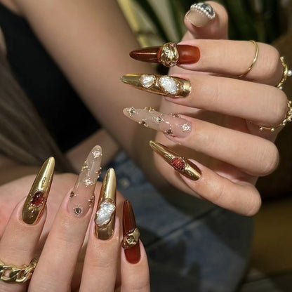 Baroque Gem Accent Fake Nails