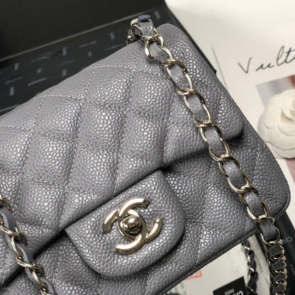 ESMEE - Caviar Mini Square Flap Bag Grey