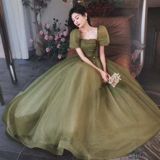 Mori Style Evening Wear Fairy Temperamental Green Slim Fit Dress