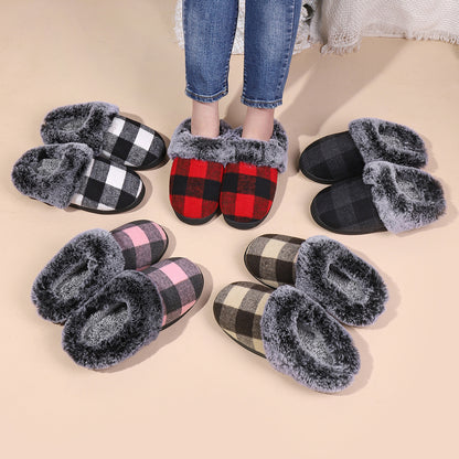 Winter Warm Plaid Plush Slippers