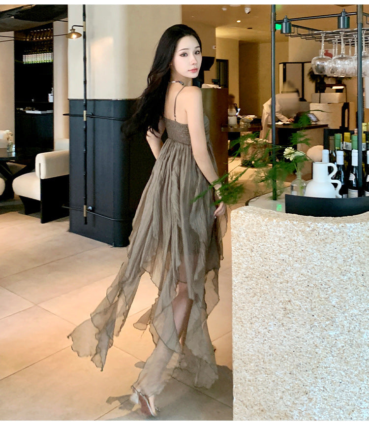 Elegant Pleated Irregular Midi Dress