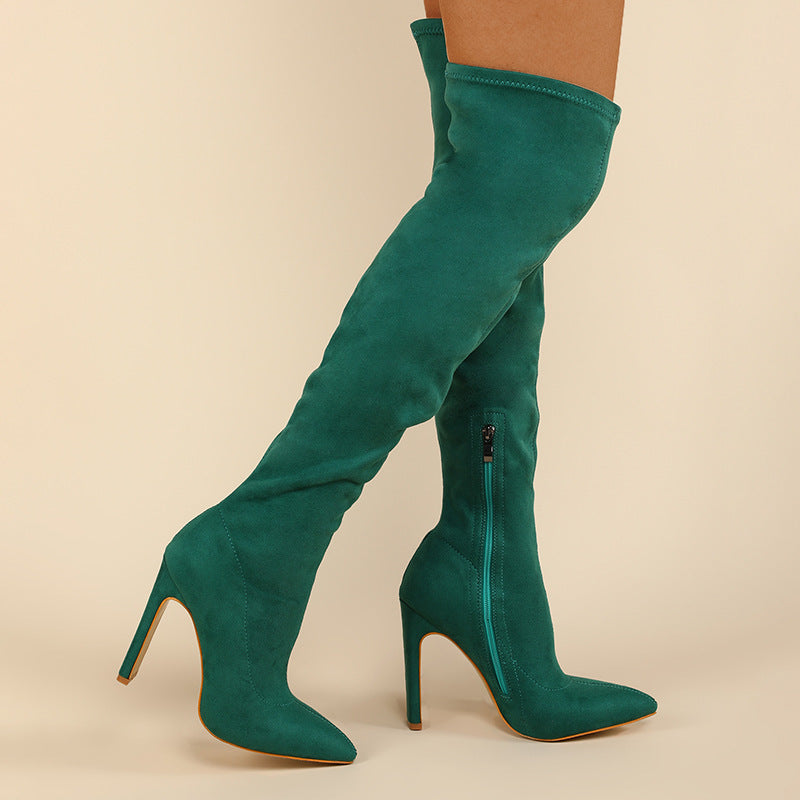 Thick-Heeled Inner Zipper Colored Boots