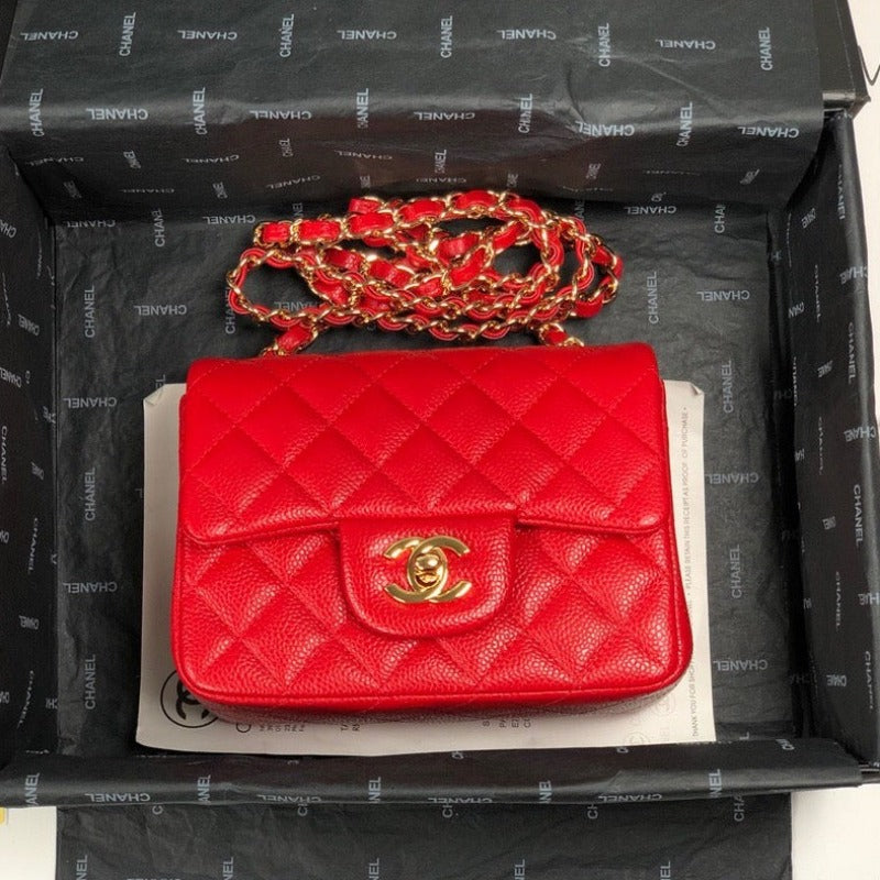 ESMEE - Caviar Mini Square Flap Bag Red