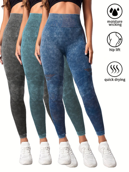 3 Pack Seamless Washed Wide Waistband Sports Leggings