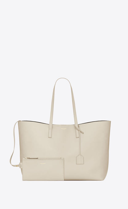 White Calf Leather Tote Shoulder Bag