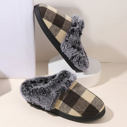 Winter Warm Plaid Plush Slippers