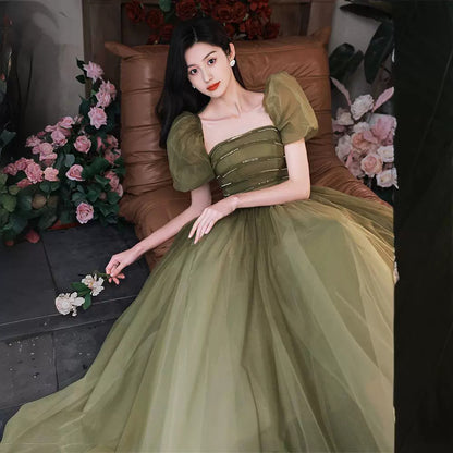 Mori Style Evening Wear Fairy Temperamental Green Slim Fit Dress