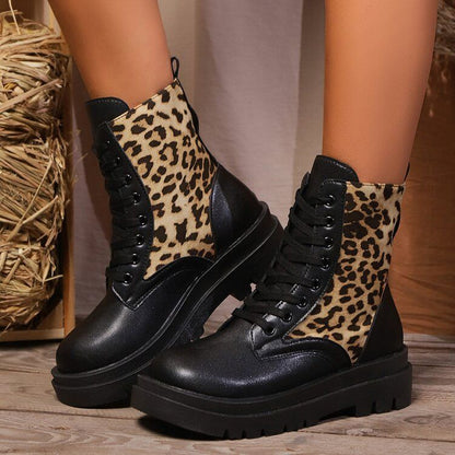 Plus Size Leopard Print Martin Boots