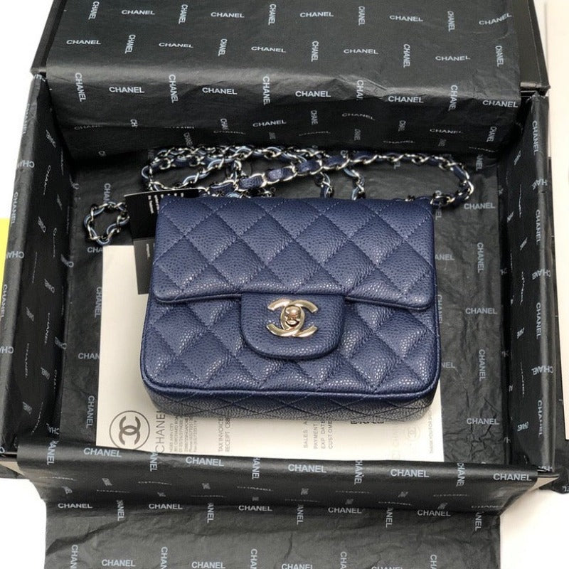 ESMEE - Caviar Mini Square Flap Bag Navy Blue