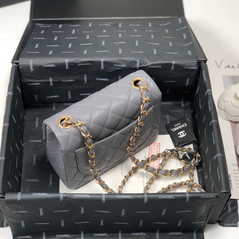 ESMEE - Caviar Mini Square Flap Bag Grey