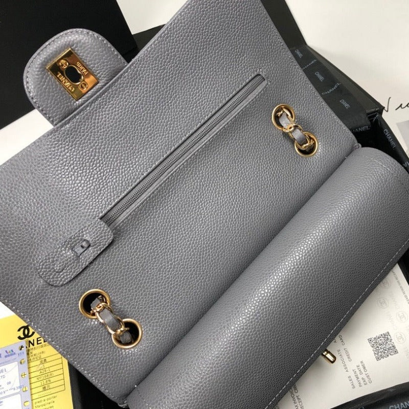 ESMEE - Caviar Classic Double Flap Bag Grey