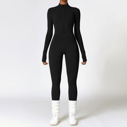 Warm Zipper Long-Sleeved Yoga Jumpsuit