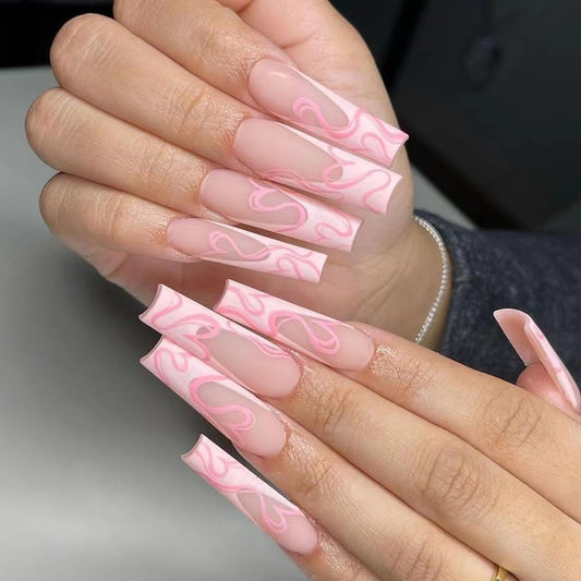 Heart Stripe Long Ballet Fake Nails