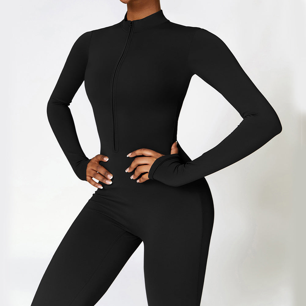 Warm Zipper Long-Sleeved Yoga Jumpsuit