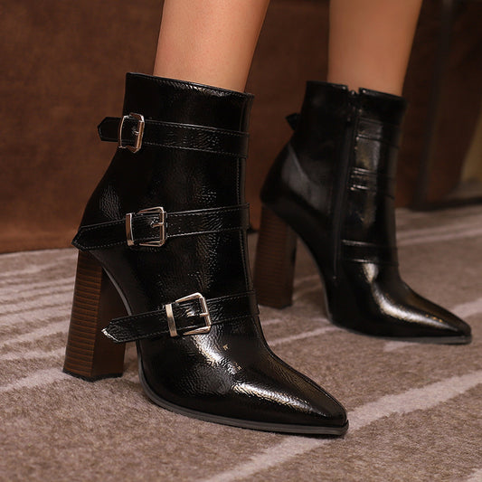 High-Heel Belt Buckle Booties