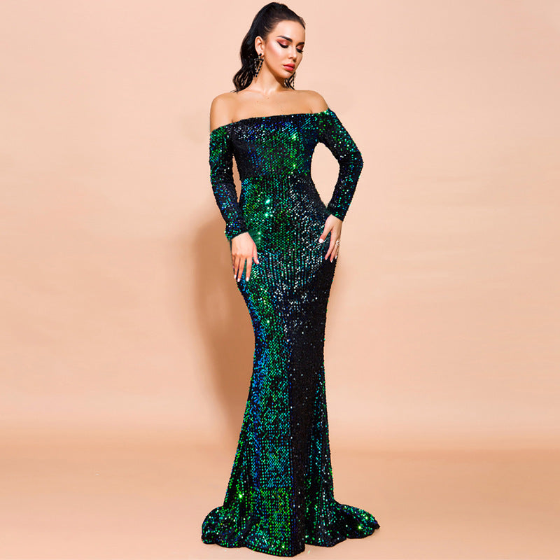 Sexy Strapless Long Sleeve Sequins Party Dress