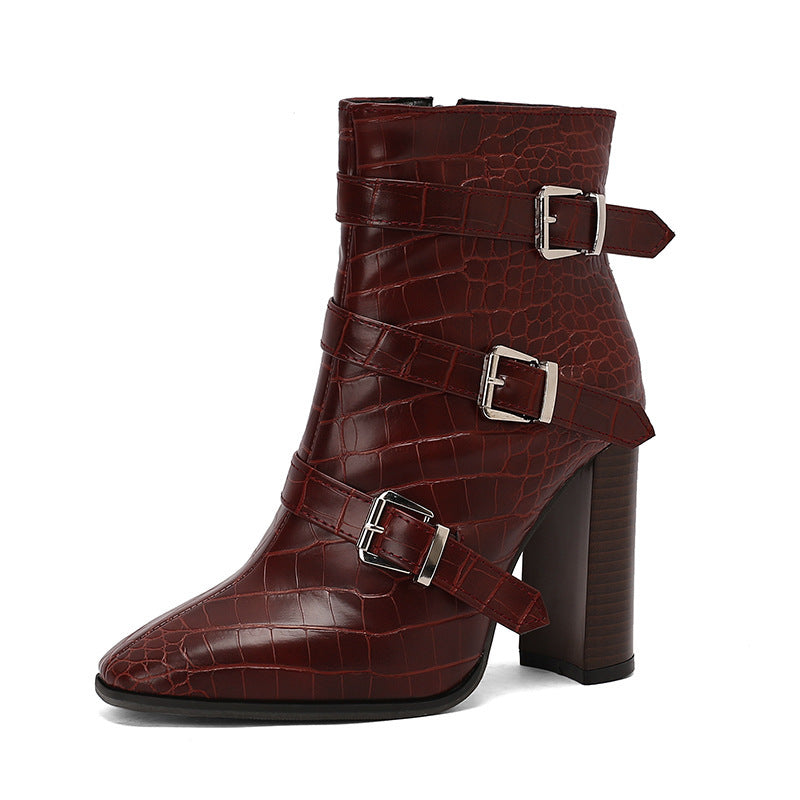 High-Heel Belt Buckle Booties