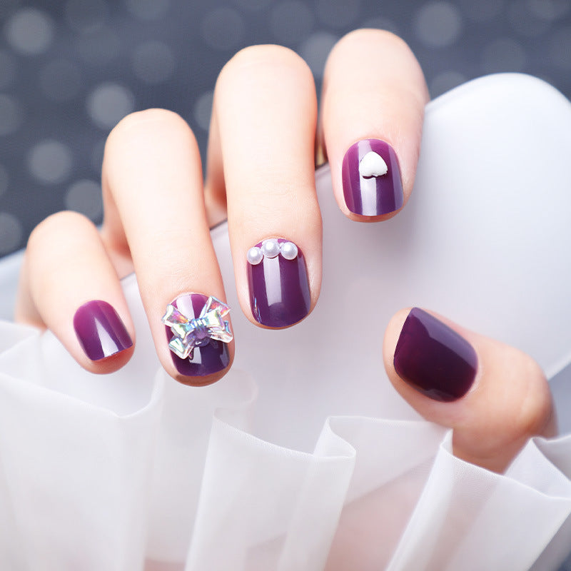 Purple False Nails with Diamonds