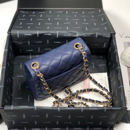 ESMEE - Caviar Mini Square Flap Bag Navy Blue