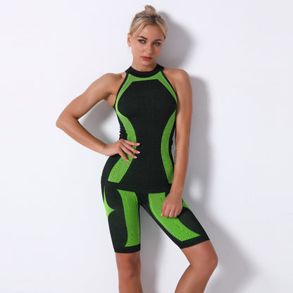 Seamless Knit Striped Sports Wear Two-Piece Set