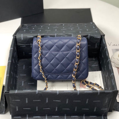 ESMEE - Caviar Mini Square Flap Bag Navy Blue