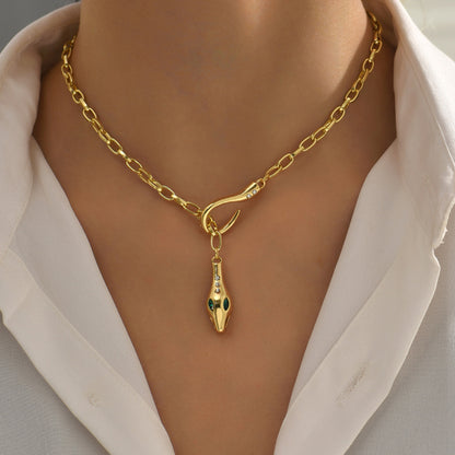 14K Gold Diamond-Studded Snake Necklace