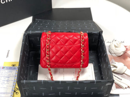 ESMEE - Caviar Mini Square Flap Bag Red