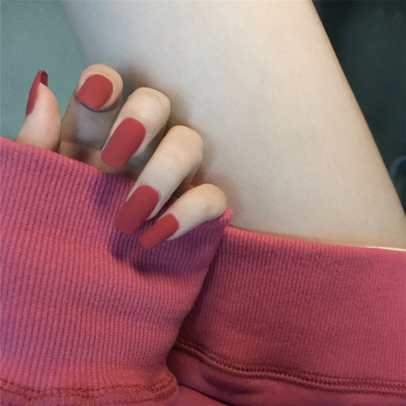 Matte Red Medium-Length False Nails