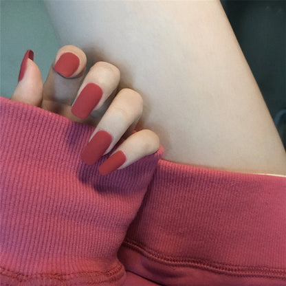 Matte Red Medium-Length False Nails