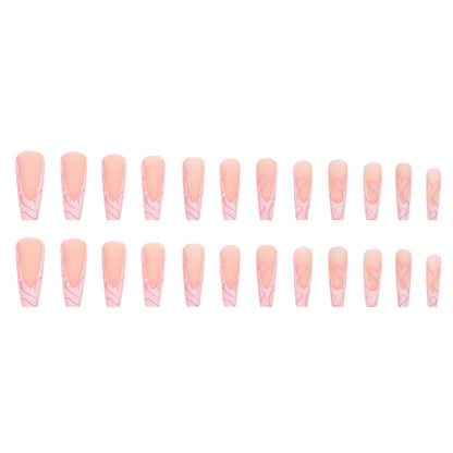 Heart Stripe Long Ballet Fake Nails