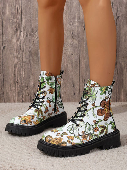 Multicolor Printed Low Heel Martin Boots