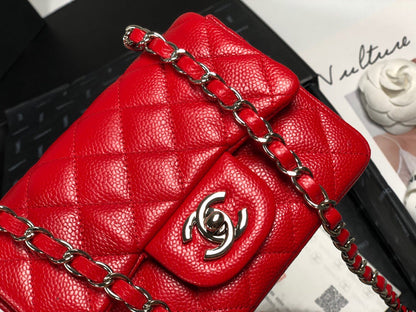 ESMEE - Caviar Mini Square Flap Bag Red