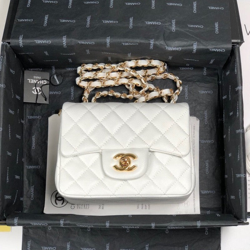 ESMEE - Caviar Mini Square Flap Bag White