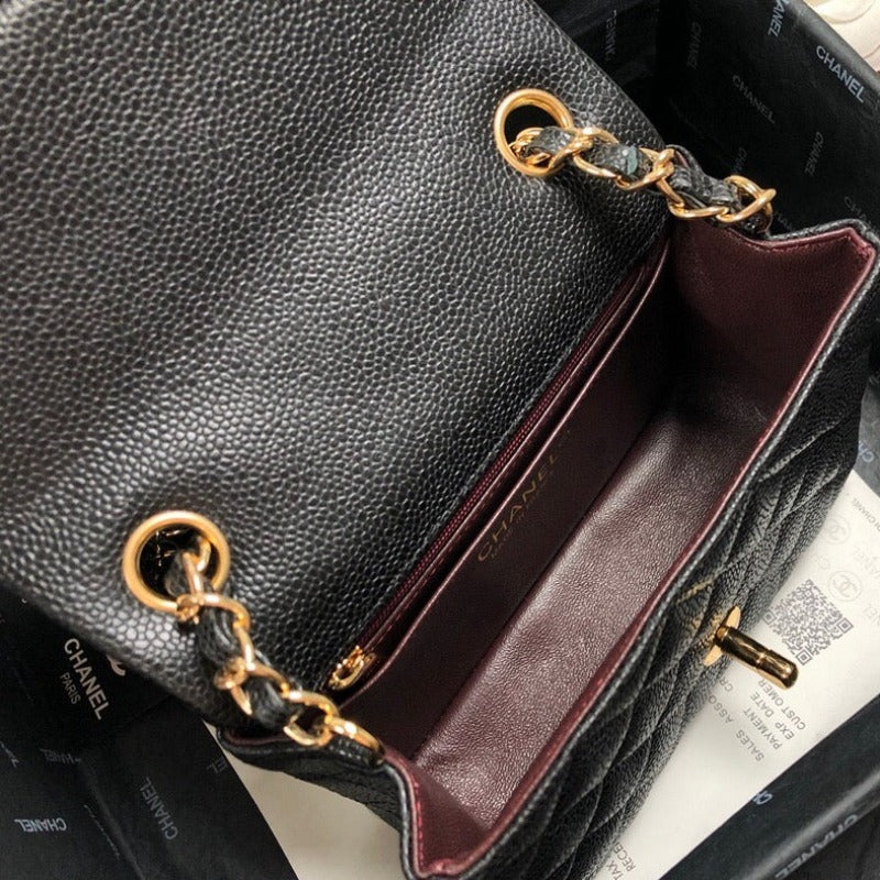 ESMEE - Caviar Mini Square Flap Bag Black