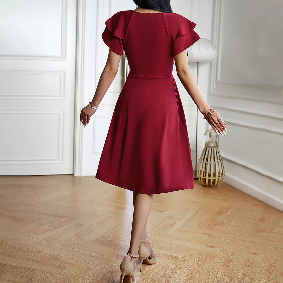 Elegant V-Neck Midi Dress