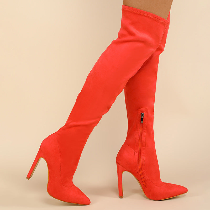 Thick-Heeled Inner Zipper Colored Boots