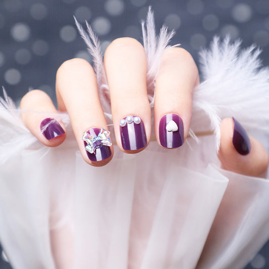 Purple False Nails with Diamonds