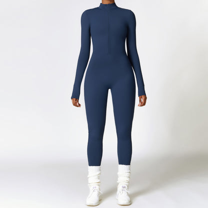 Warm Zipper Long-Sleeved Yoga Jumpsuit