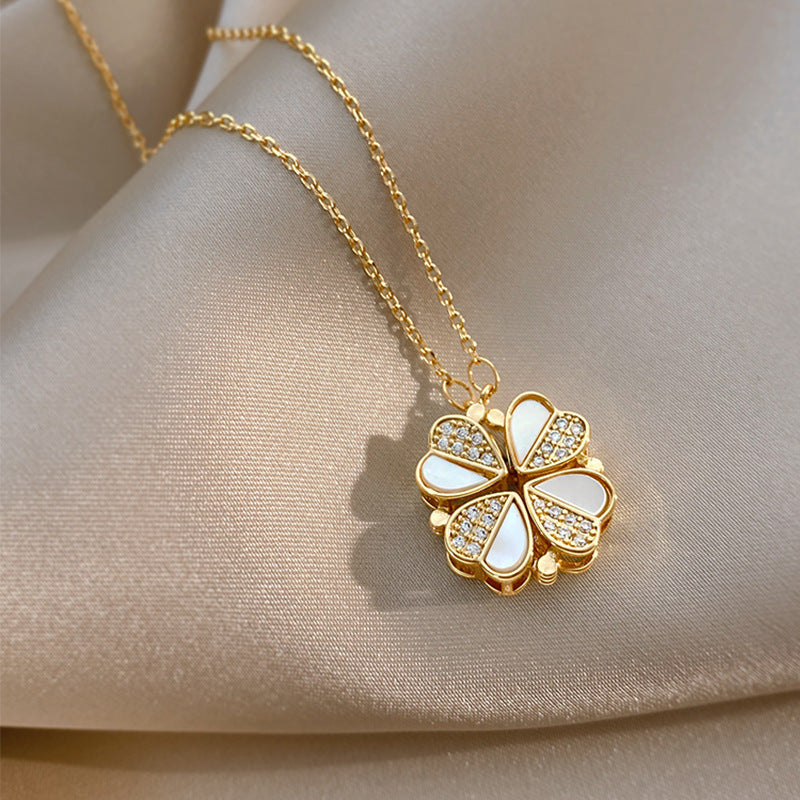 Four Leaf Clover Heart Pendant Necklace