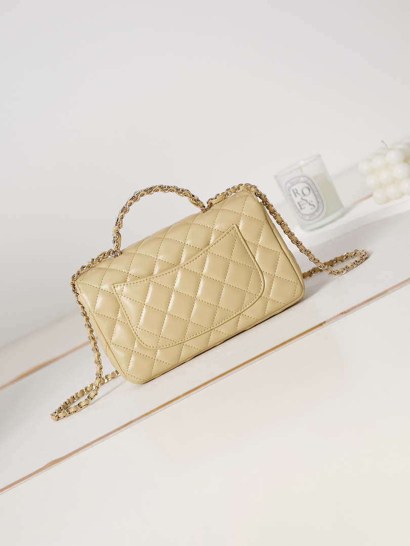 ESMEE - Camellia Embossed Flap Bag With top Handle Beige