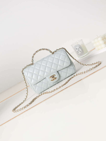 ESMEE - Camellia Embossed Flap Bag With top Handle Light Blue