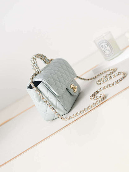 ESMEE - Camellia Embossed Flap Bag With top Handle Light Blue