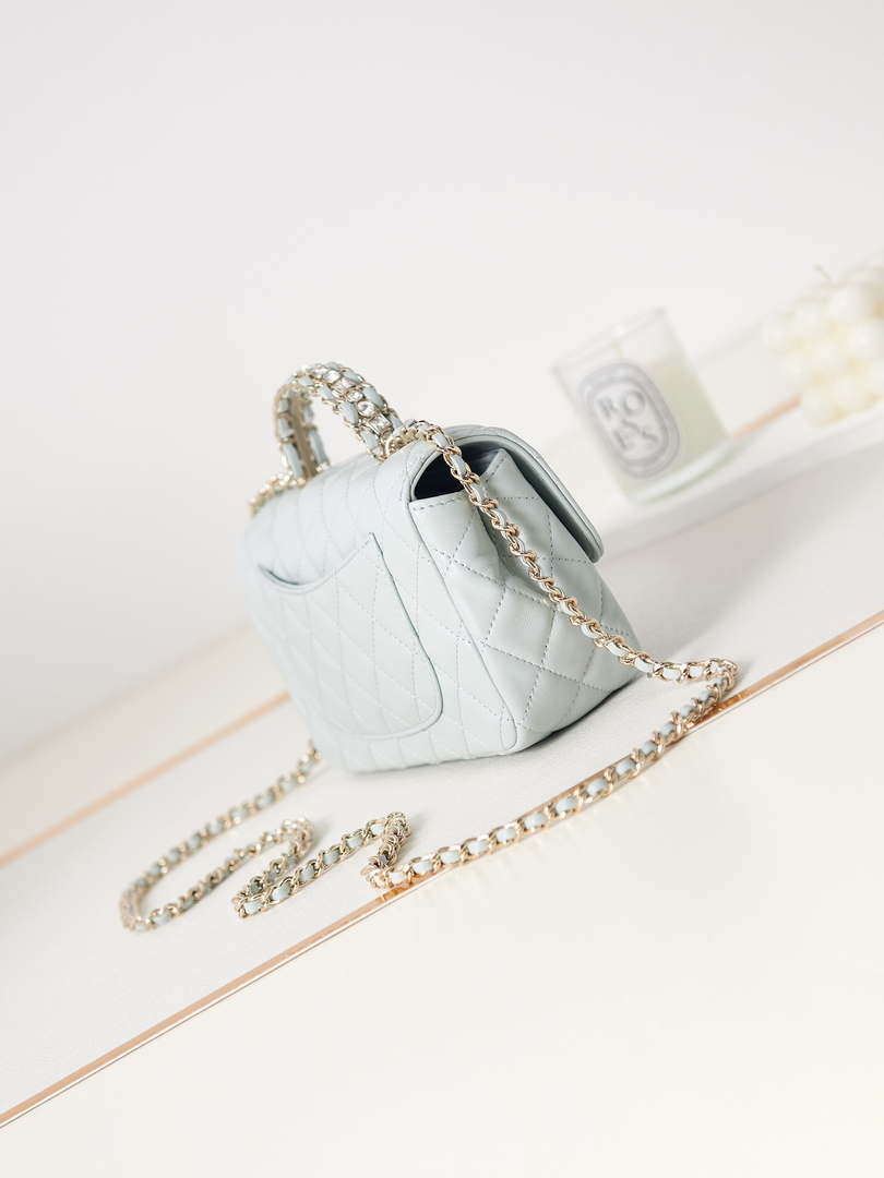 ESMEE - Camellia Embossed Flap Bag With top Handle Light Blue