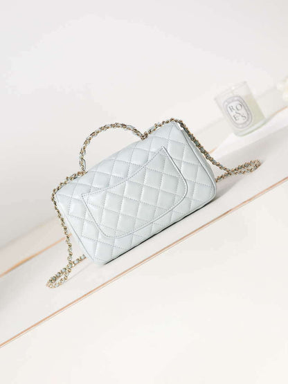 ESMEE - Camellia Embossed Flap Bag With top Handle Light Blue