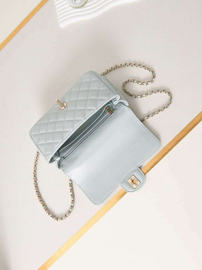 ESMEE - Camellia Embossed Flap Bag With top Handle Light Blue