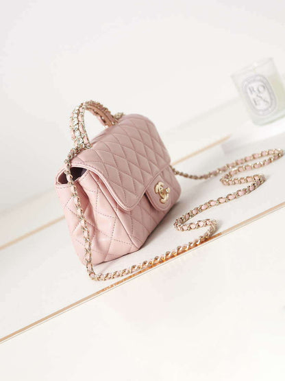 ESMEE - Camellia Embossed Flap Bag With top Handle Pink