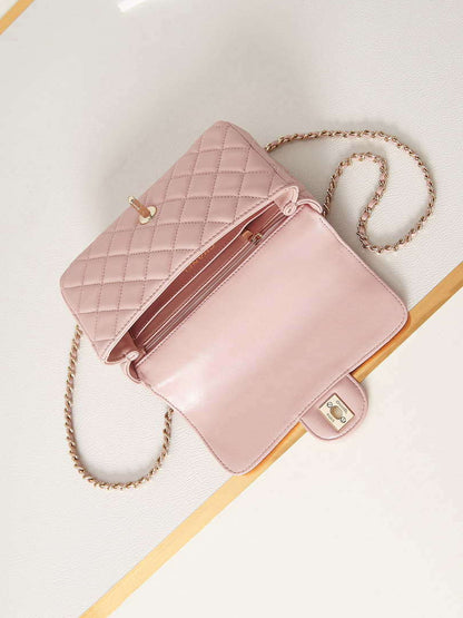 ESMEE - Camellia Embossed Flap Bag With top Handle Pink