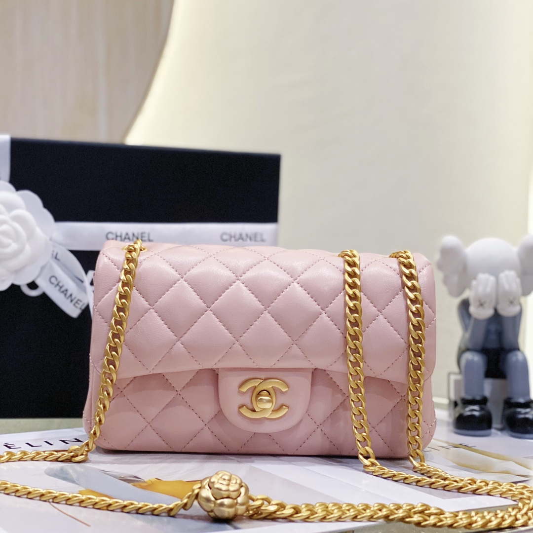 ESMEE - Camellia Lambskin Classic Flap Bag Pink