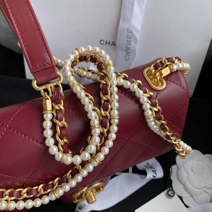 ESMEE Crystal Pearls Chain Flap Bag CHL - 718